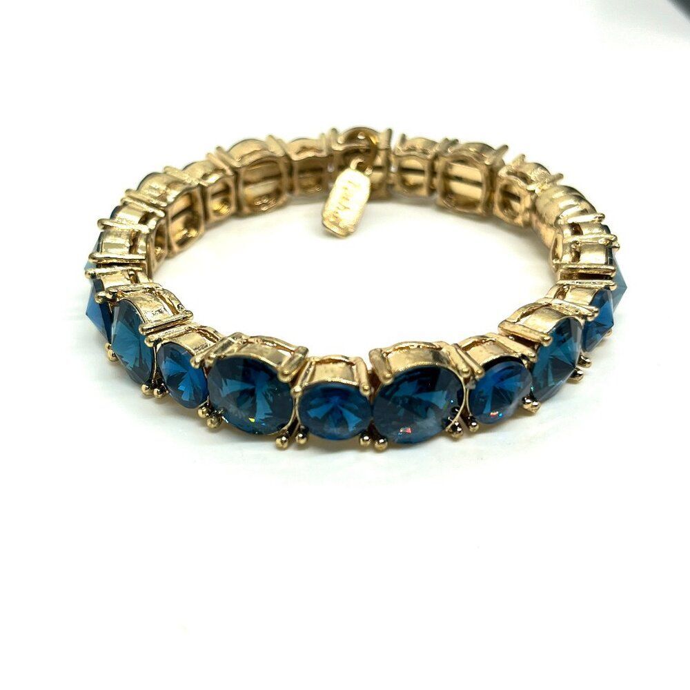 Tasha Rhinestone Bracelet Statement Teal Blue Magnetic Closure Gold Tone